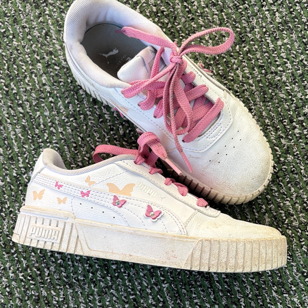 Puma Kids White Sneakers with Pink Butterflies